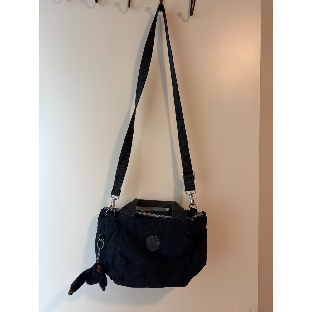 Kipling Black Crinkle Nylon Crossbody Bag with Monkey Keychain 12x7